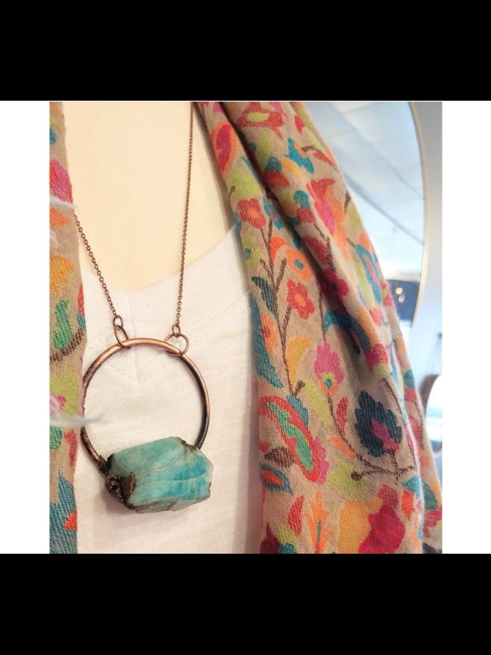 Turquoise Raw Stone Hoop Necklace - handmade in Colorado